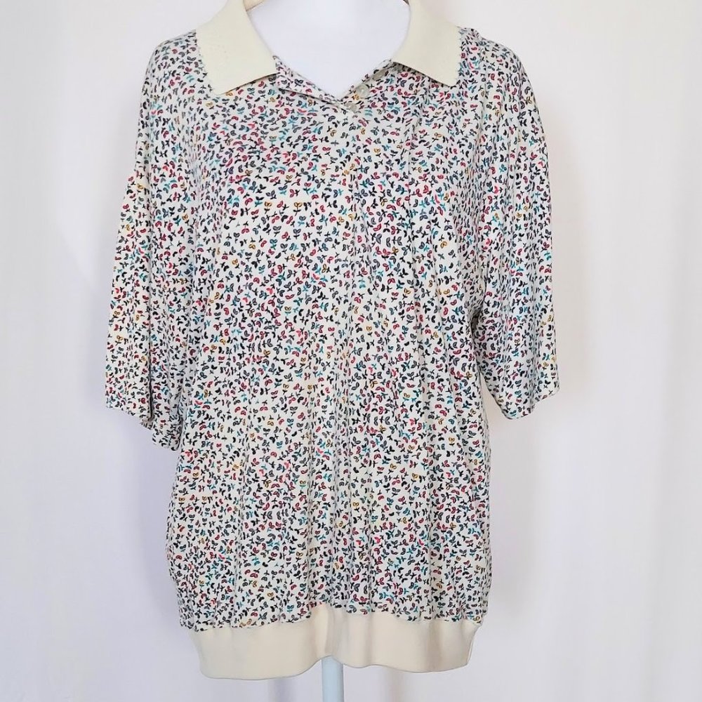 Sheridan Square Floral Pattern Short Sleeve Elastic Waist Top Size L XL Vintage